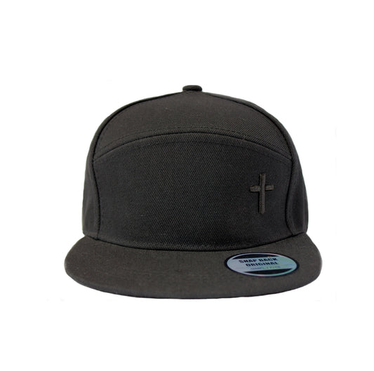 Cross - Flat Peak Christian Cap (Black)