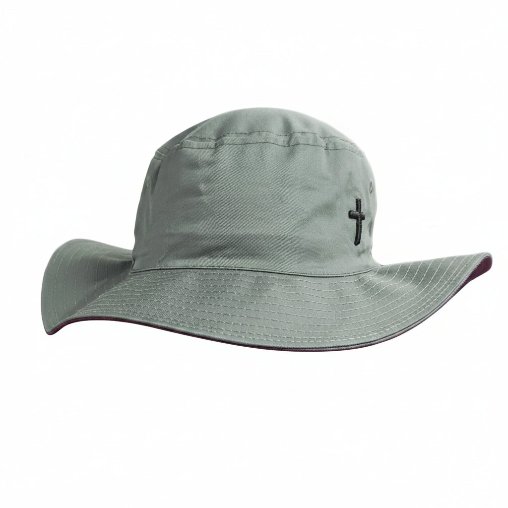 Cross - Christian Wide Brim Hat (Khaki)
