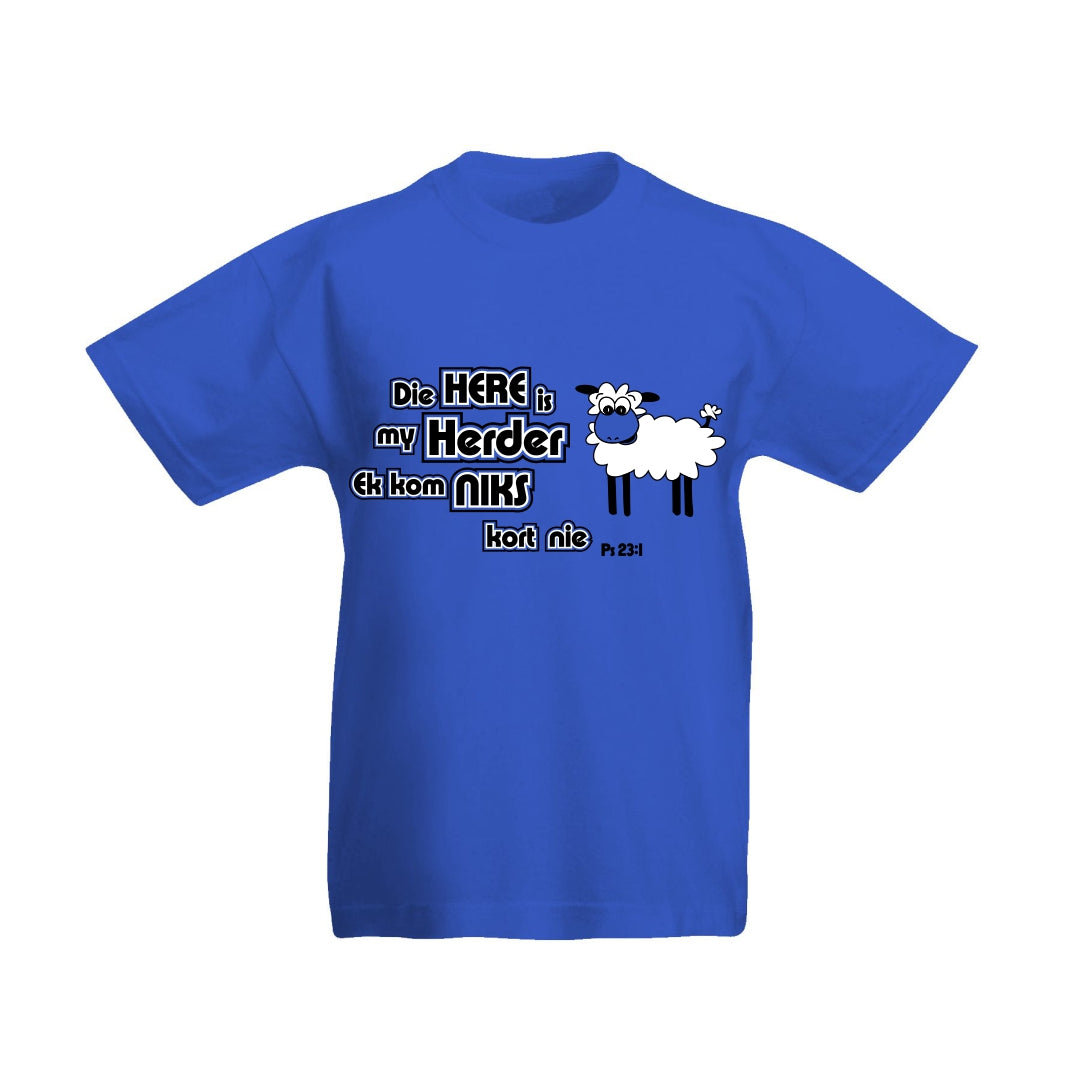 5-6yr Die Here is my Herder -  Christian Kids t-shirt - (Blue)