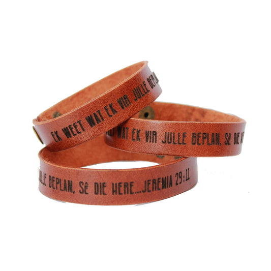 Ek weet wat ek vir julle beplan - Jer 29v11 -  Leather Wristband