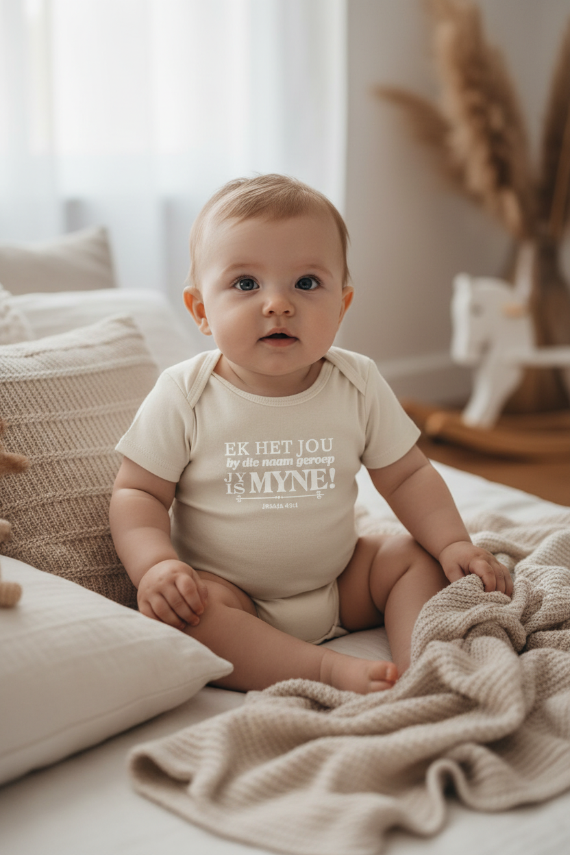 Ek het jou by jou Naam geroep -  Christian Baby Onesie (Beige SS)