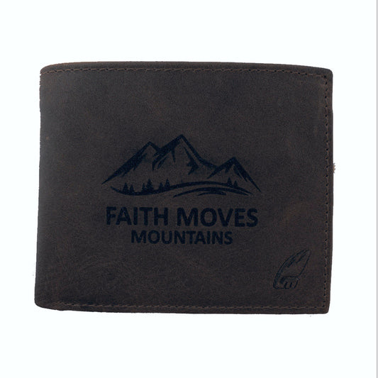 Faith moves Mountains  - Christian Leather Wallet -Dark Brown (Classic Fold)