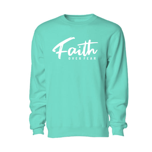 Faith over Fear - Christian Sweater (Aqua)