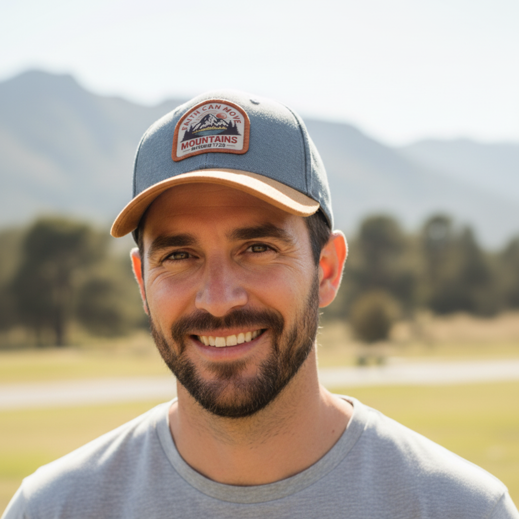 Faith Moves Mountains - Christian Cap (Denim & Rust)