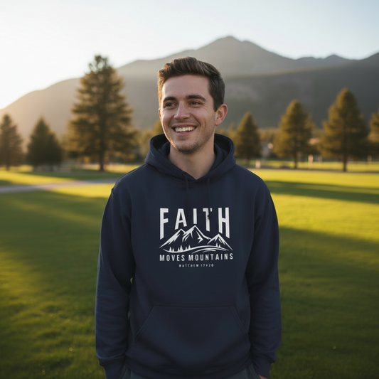 Faith Moves Mountains - Premium Christian Hoodie (Navy)