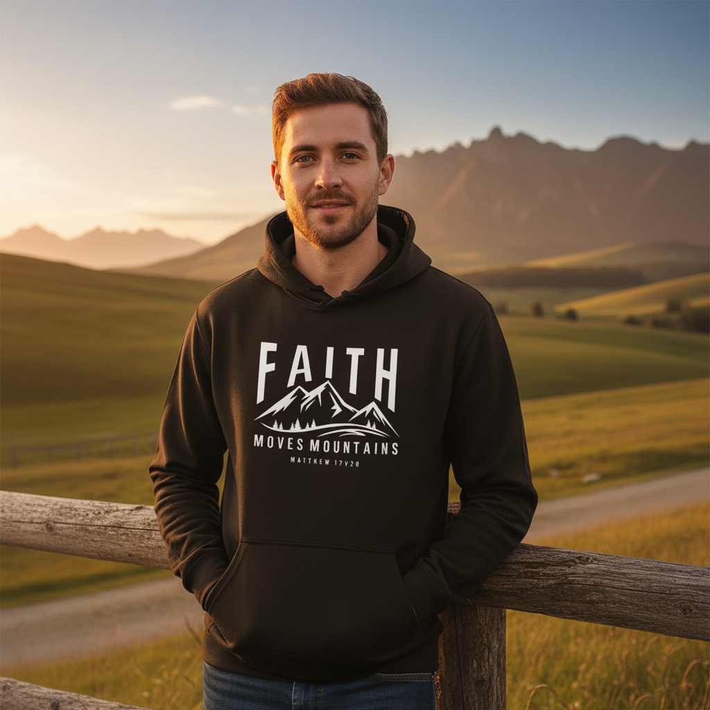 Faith Moves Mountains - Premium Christian Hoodie (Black)