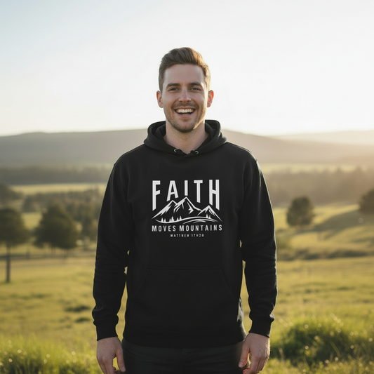 Faith Moves Mountains - Premium Christian Hoodie (Black)