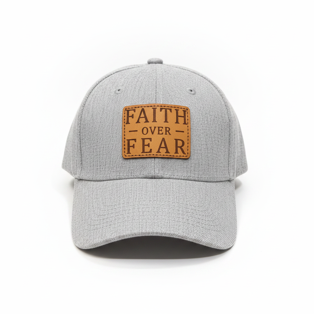 Faith over Fear - Christian Leather Patch Cap - Grey