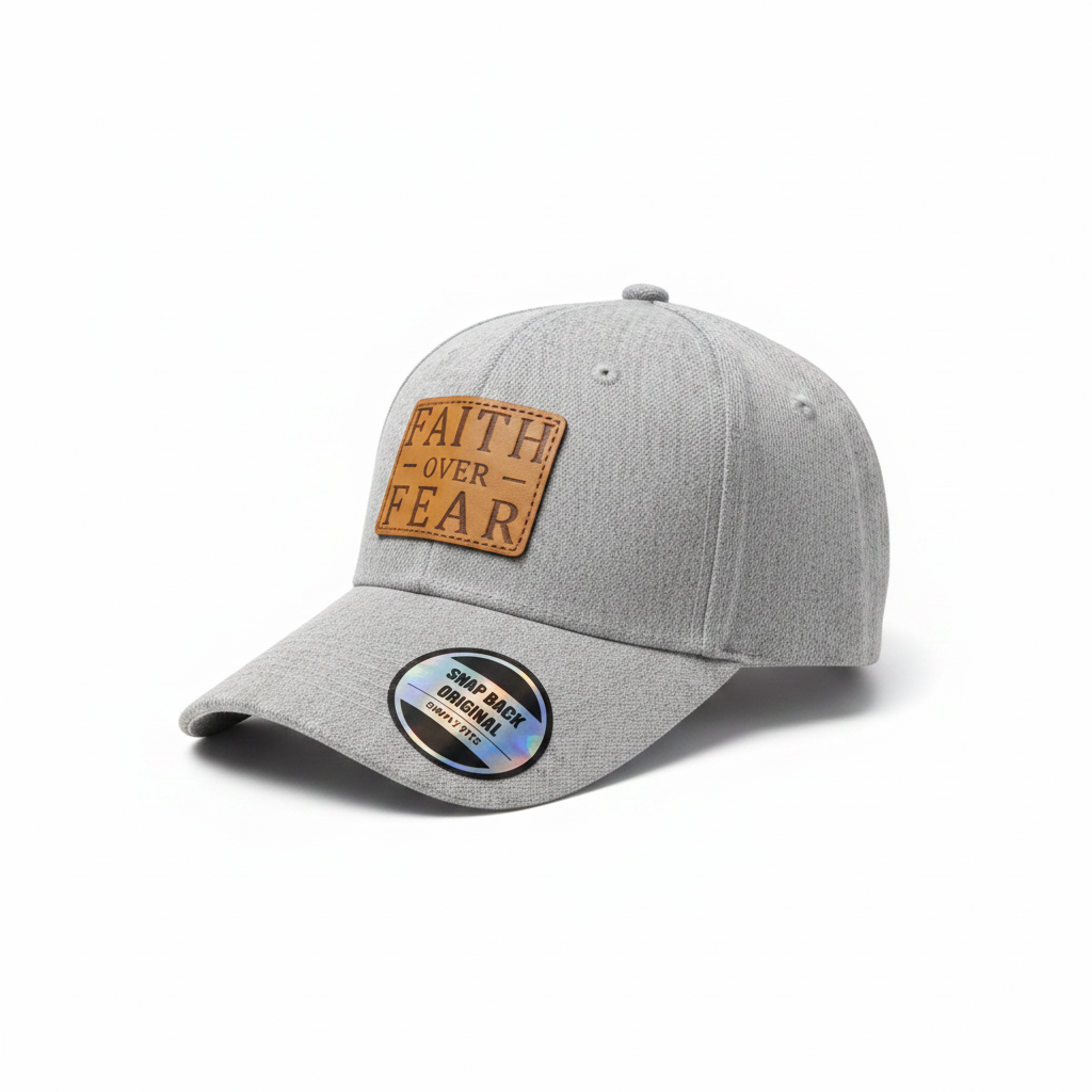 Faith over Fear - Christian Leather Patch Cap - Grey