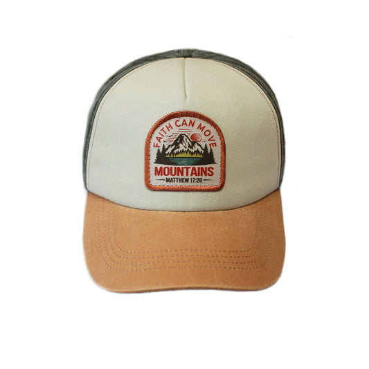 Faith Moves Mountains - Christian Cap (Stone & Khaki)