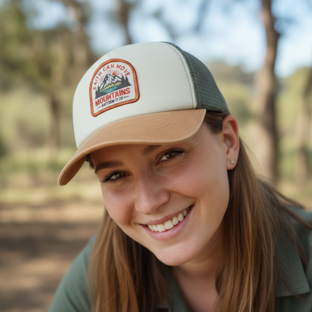 Faith Moves Mountains - Christian Cap (Stone & Khaki)