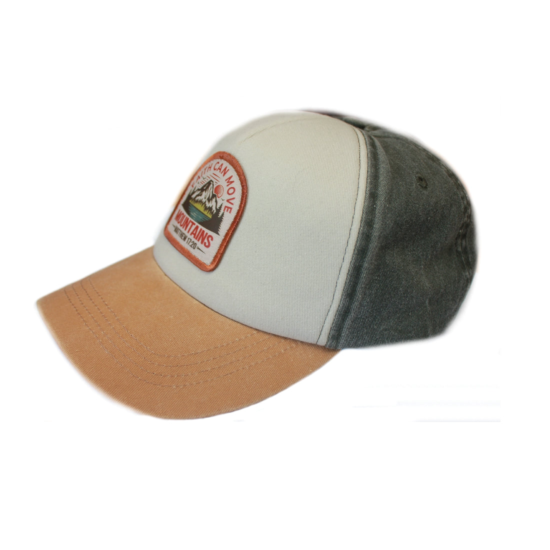 Faith Moves Mountains - Christian Cap (Stone & Khaki)