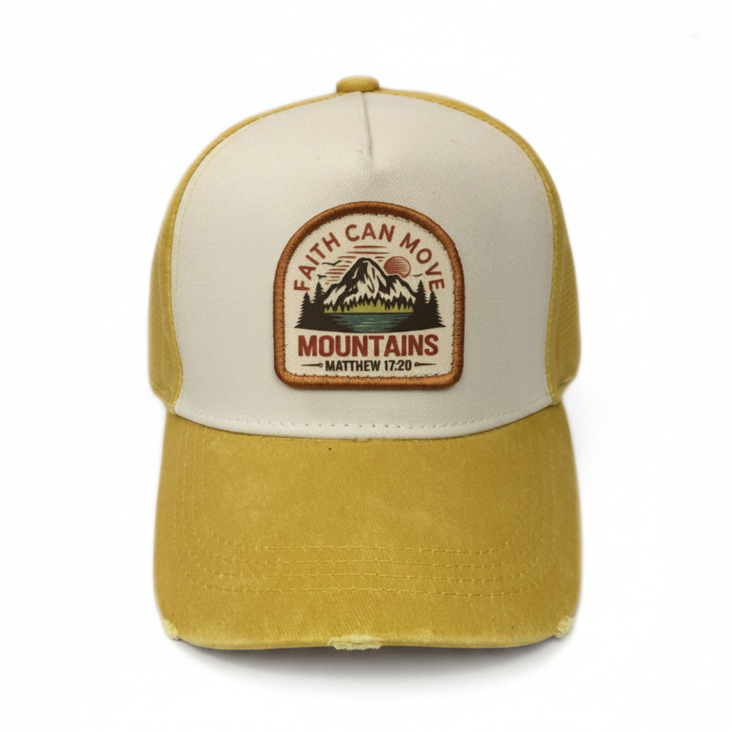 Faith Can Moves Mountains - Christian Cap (Stone & Mustard)