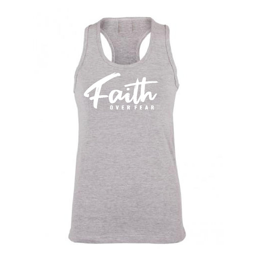 Faith over fear – Christian Ladies Racerback (Grey Melange)