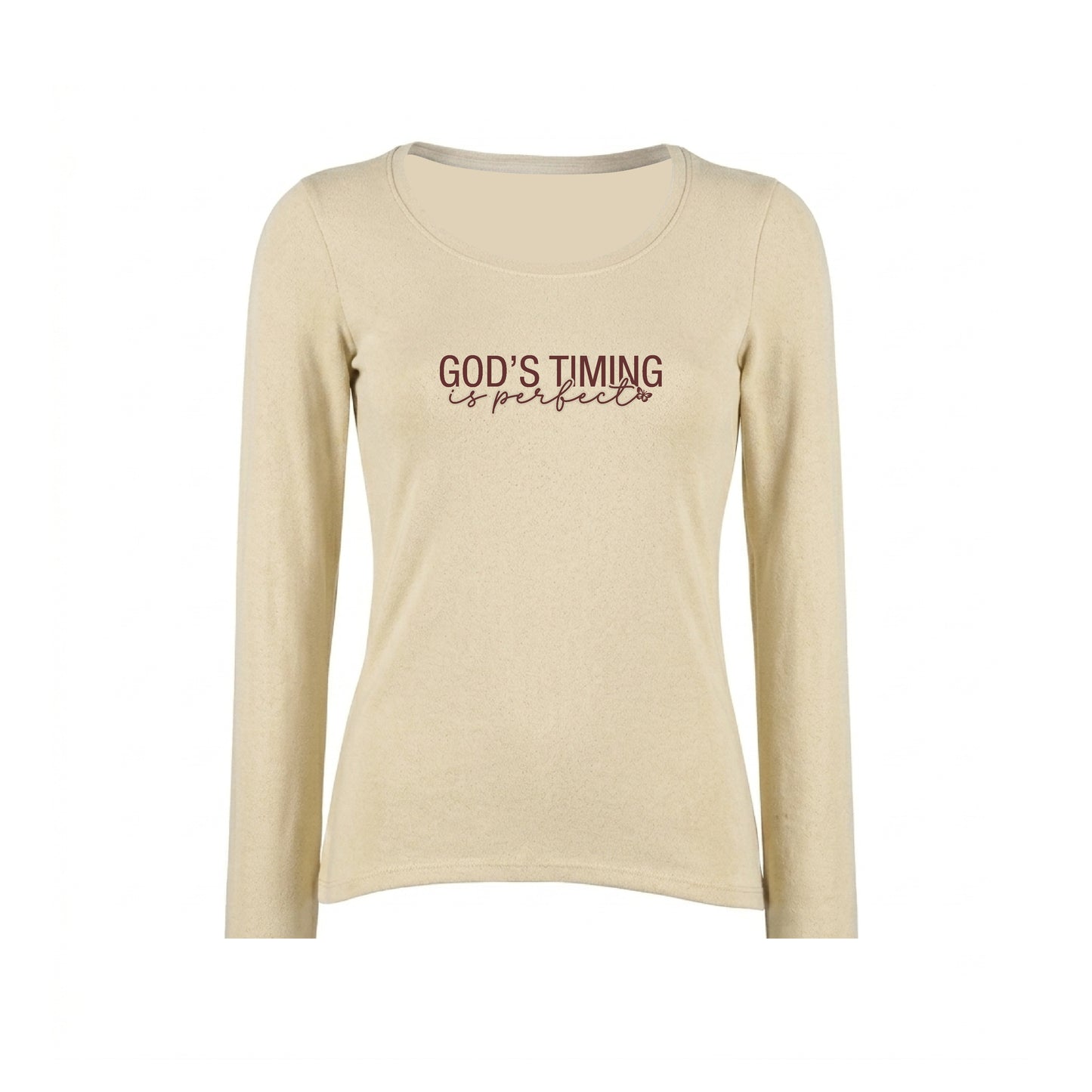 God's Timing is Perfect -Christian Ladies Long Sleeve (Beige)