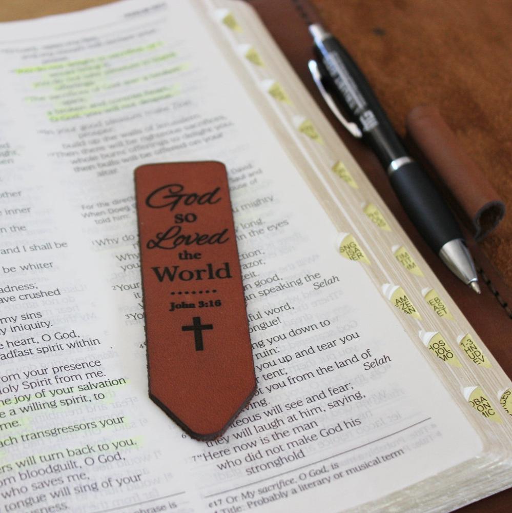 God so loved the world - Christian Leather Bookmark - Christian Gifts South Africa