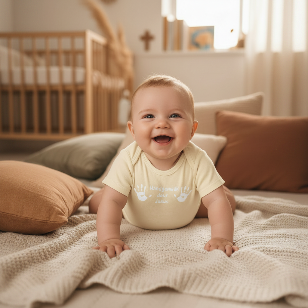 Handgemaak deur Jesus - Christian Onesie (Beige SS)