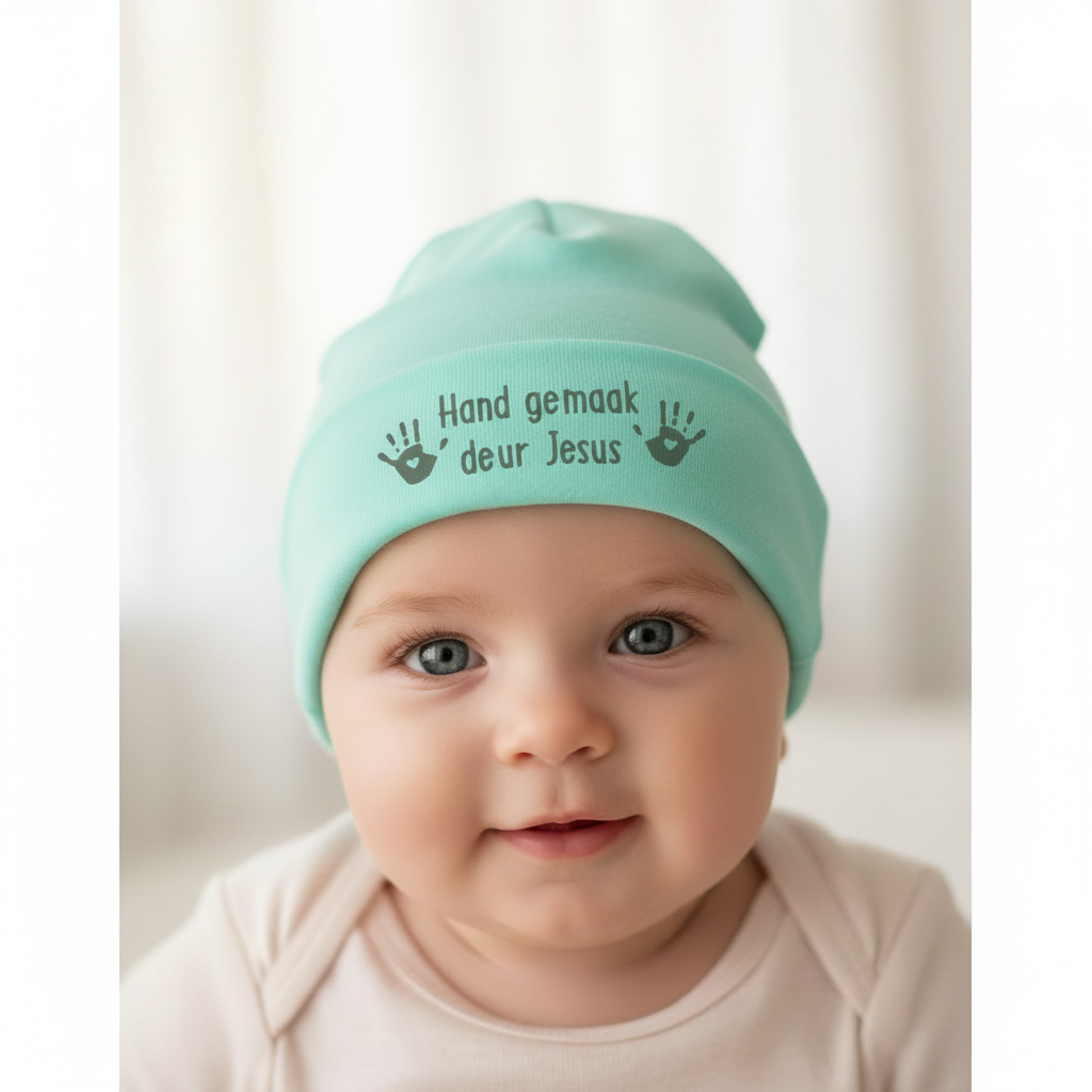 Handgemaak deur Jesus - Christian Baby Beanie (Aqua)