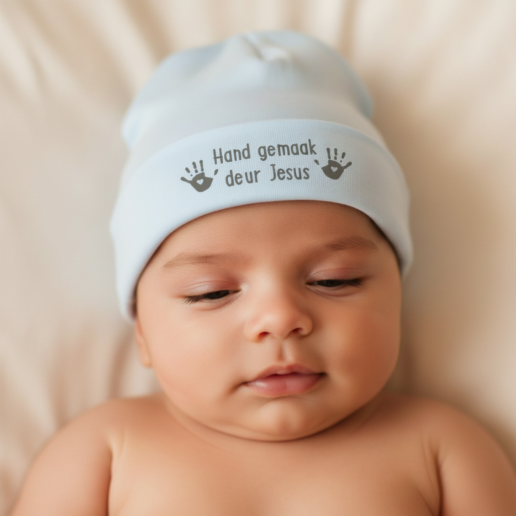 Handgemaak deur Jesus - Christian Baby Beanie (Blue)