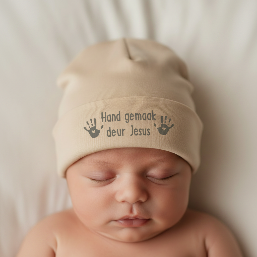 Handgemaak deur Jesus - Christian Baby Beanie (Tan)