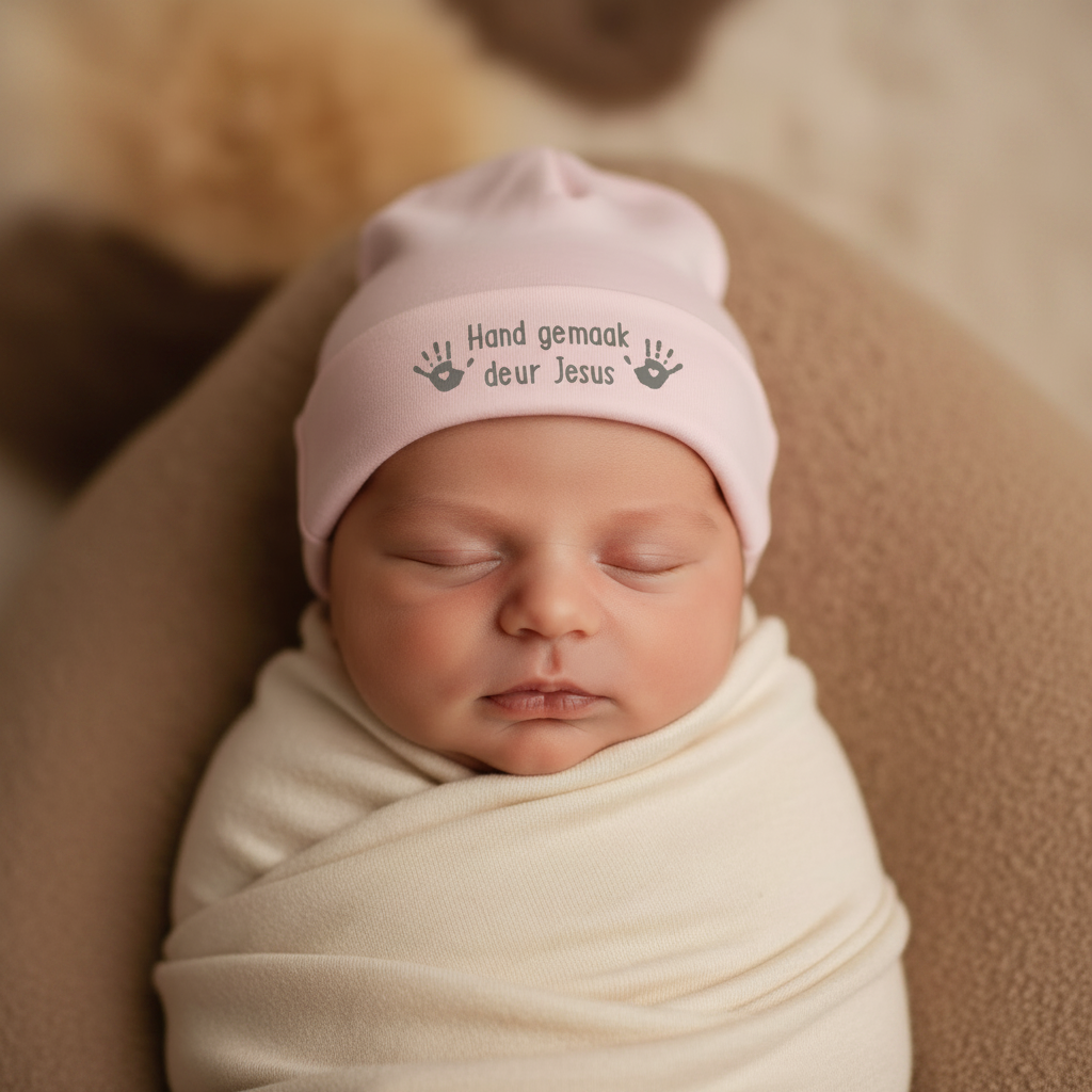 Handgemaak deur Jesus- Christian Baby Beanie (Pink)