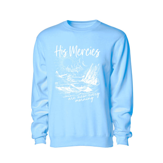 His Mercies - Christian Sweater (Sky Blue)