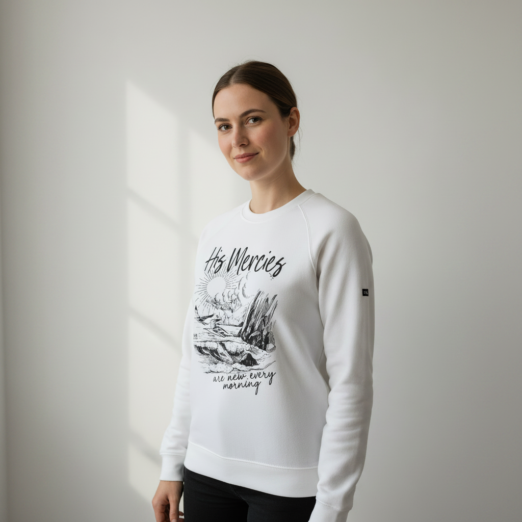 His Mercies - Christian Sweater (White)
