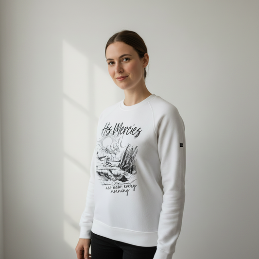 His Mercies - Christian Sweater (White)