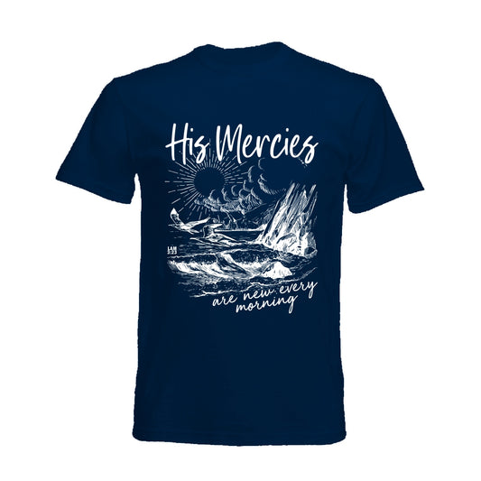 His Mercies – Christian T shirt (Navy)