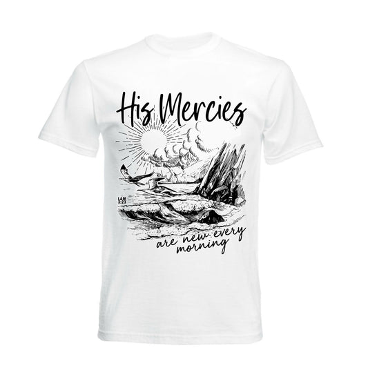 His Mercies – Christian T shirt (White)