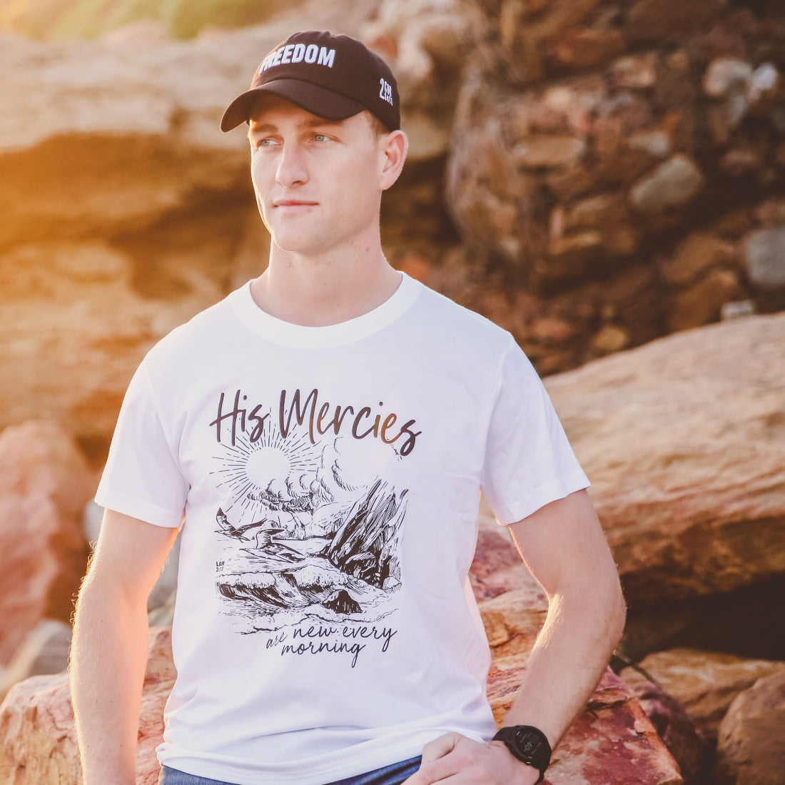 His Mercies – Christian T shirt (White)