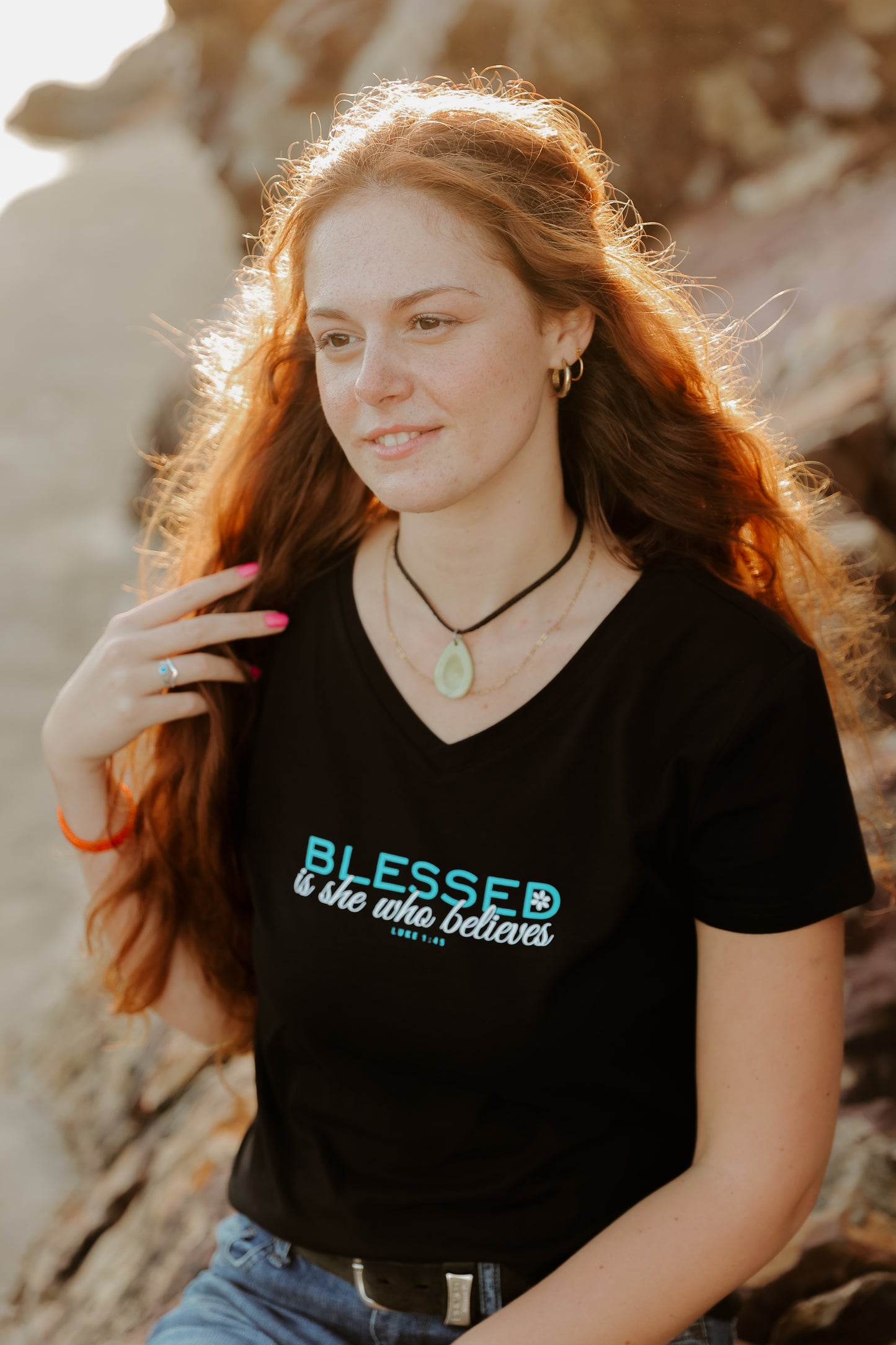 Blessed is She Who Believes -Christian Ladies T shirt (Black)