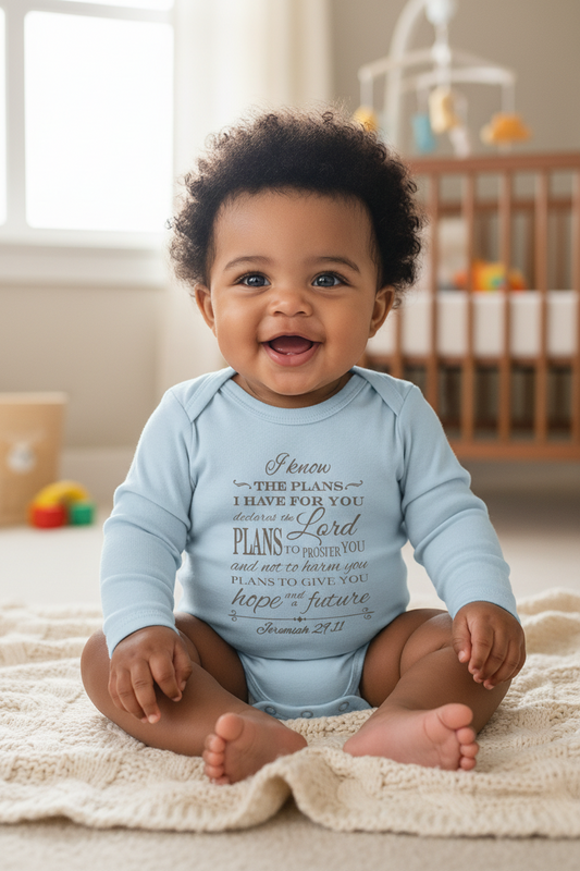 I know the Plans - Christian Baby Onesie (Blue LS)