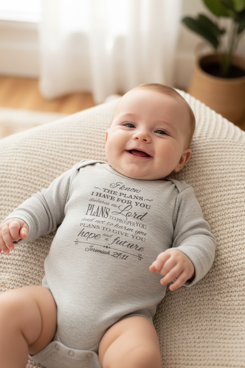 I know the Plans - Christian Baby Onesie (Grey LS)