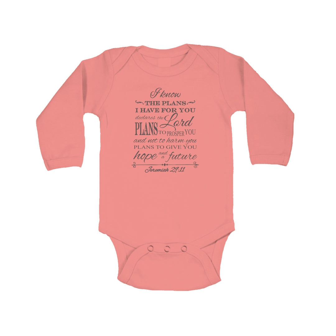 I know the plans I have for you - Christian Baby Onesie (Coral Red LS)
