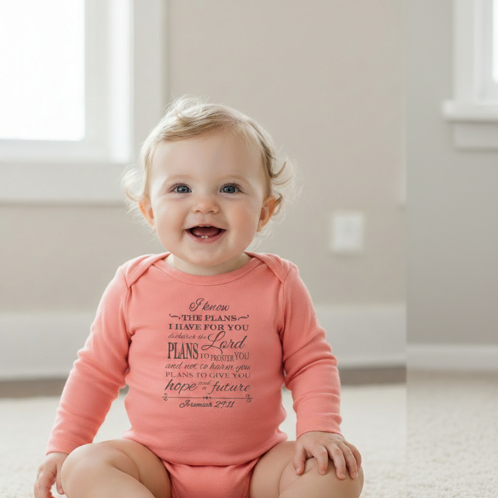 I know the plans I have for you - Christian Baby Onesie (Coral Red LS)