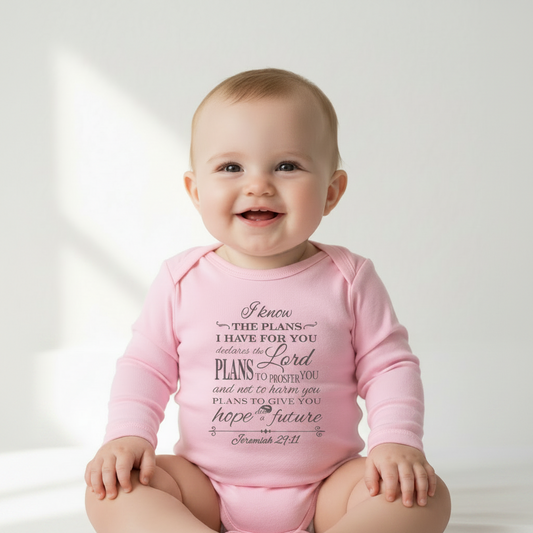 I know the Plans - Christian Baby Onesie (Pink LS)