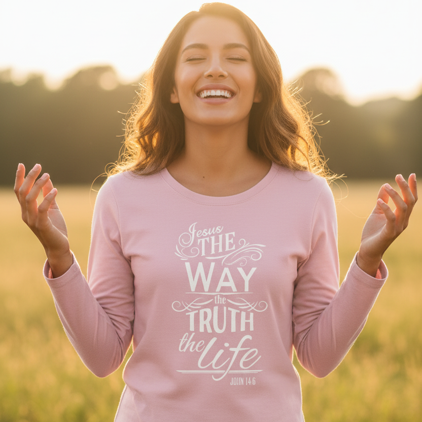Jesus The Way - Christian Ladies Long Sleeve (Pink)