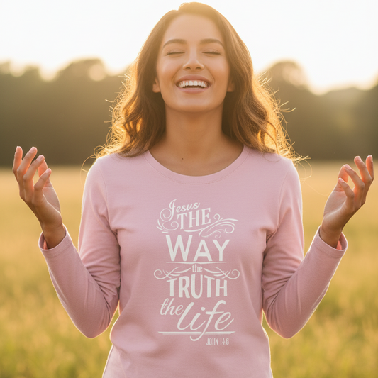 Jesus The Way - Christian Ladies Long Sleeve (Pink)