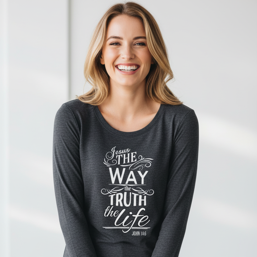 Jesus the Way - Christian Ladies Long Sleeve (Grey)
