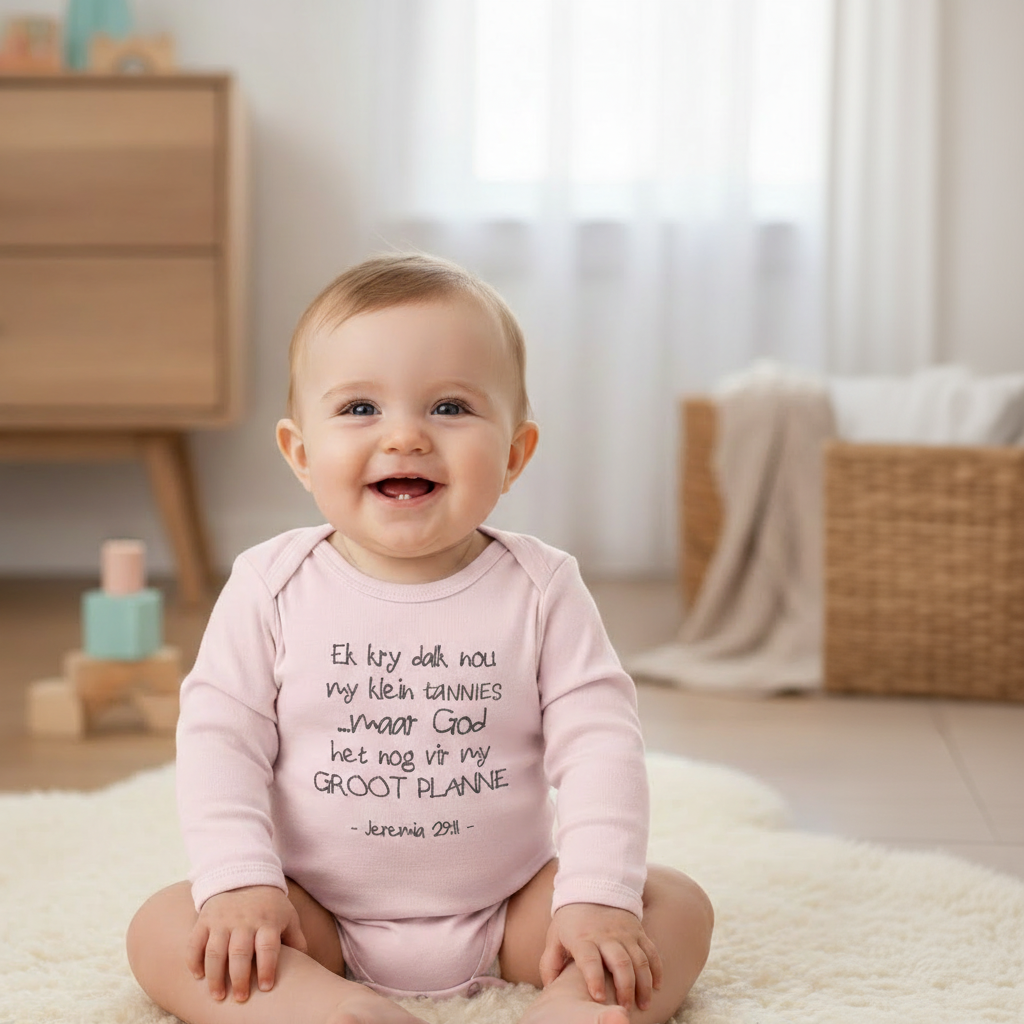 Groot Planne - Christian Baby Onesie- (Pink LS)