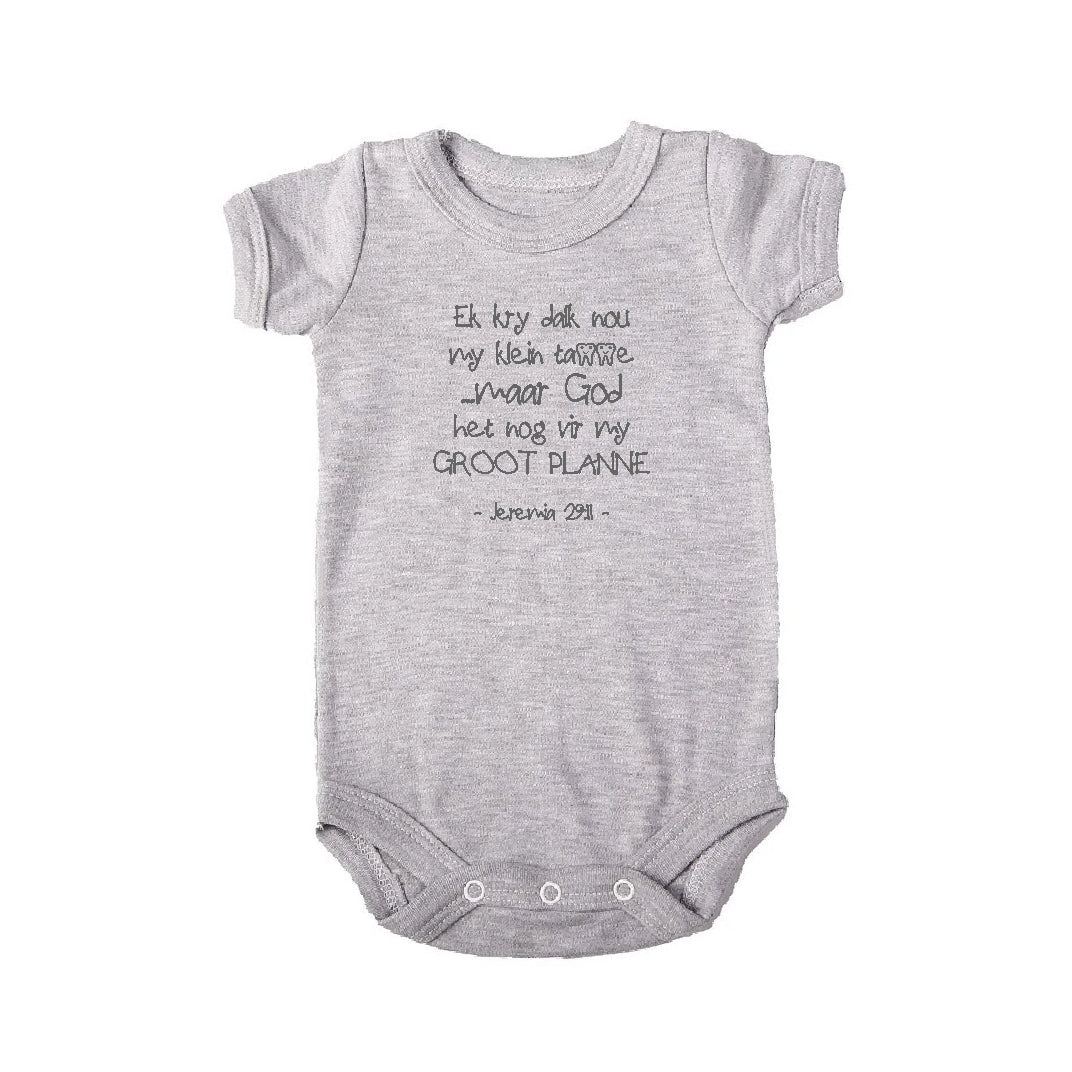 Groot Planne - Christian Baby Onesie - (Grey SS)