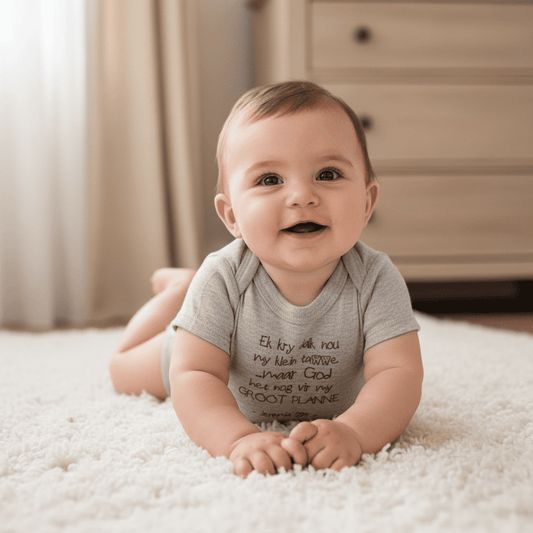 Groot Planne - Christian Baby Onesie - (Grey SS)