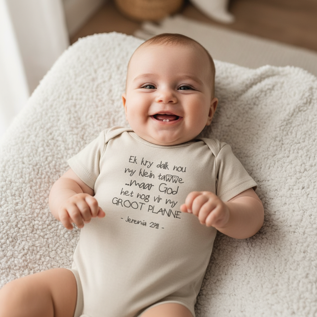 Groot Planne - Christian Baby Onesie - (Beige SS)