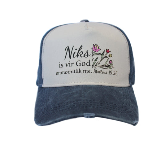 Niks is vir God Onmoontlik - Christian Cap - (Blue&Stone)