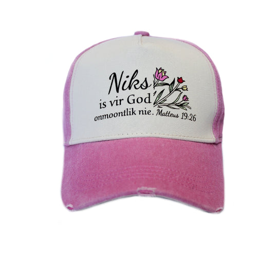 Niks is vir God Onmoontlik - Christian Cap - (Pink&Stone)