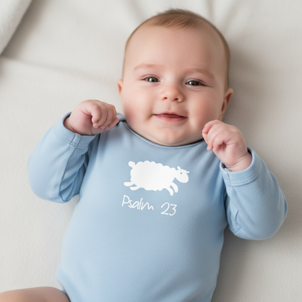 Psalm 23- Christian Baby Onesie (Blue LS)