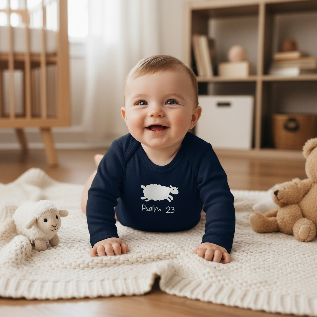 Psalm 23 - Christian Baby Onesie (Navy LS)