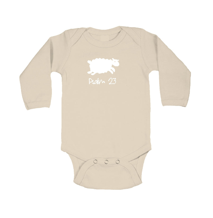 Psalm 23 Sheep Skapie-Christian Baby Onesie Tan LS - South Africa