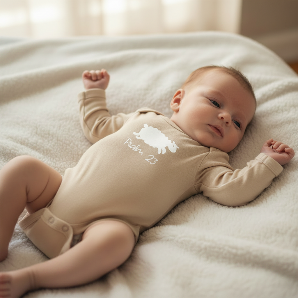 Psalm 23 - Christian baby Onesie (Beige LS)